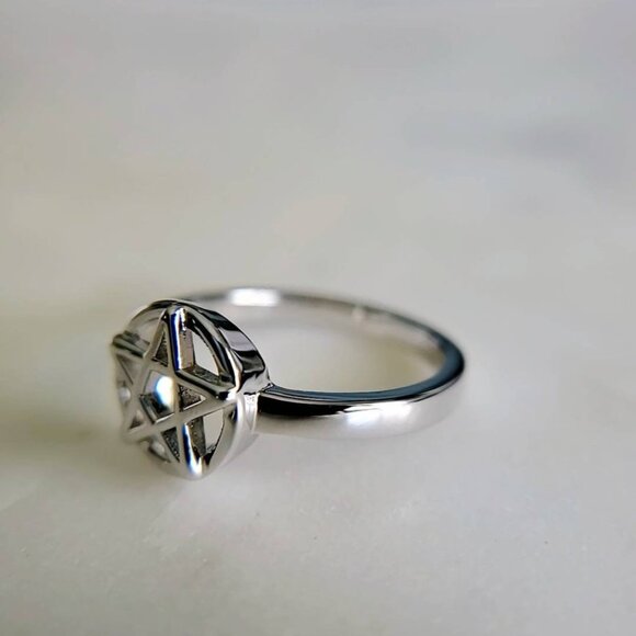 Pentagram Ring, Solid Sterling Silver Women Ring, Gothic Celtic 5 Point Star, - Picture 7 of 9
